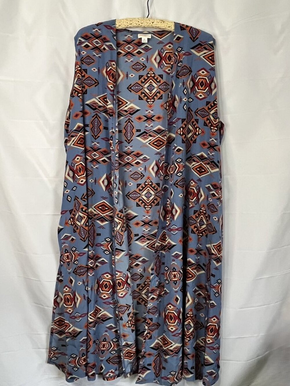 LuLaRoe Joy Long Duster Vest Cover Up XL Southwest Aztec Native print silky